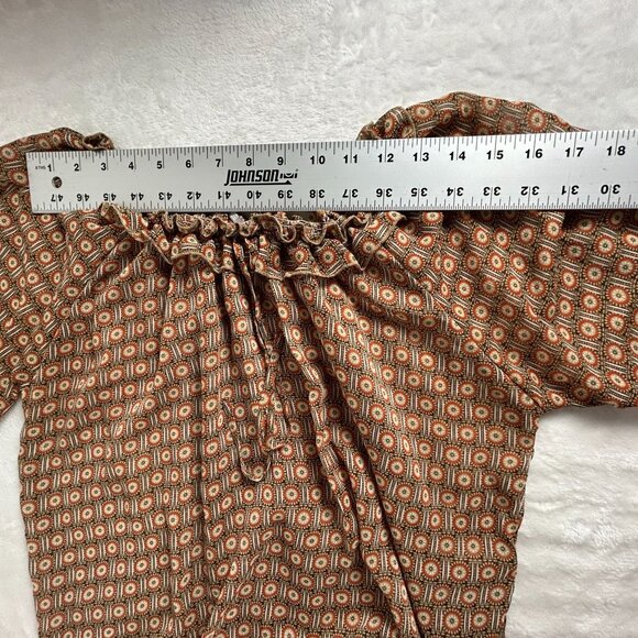 Max Rave Womens Off-Shoulder Smocked Ruffle Tunic Top Blouse Medium Brown Floral - Picture 6 of 8
